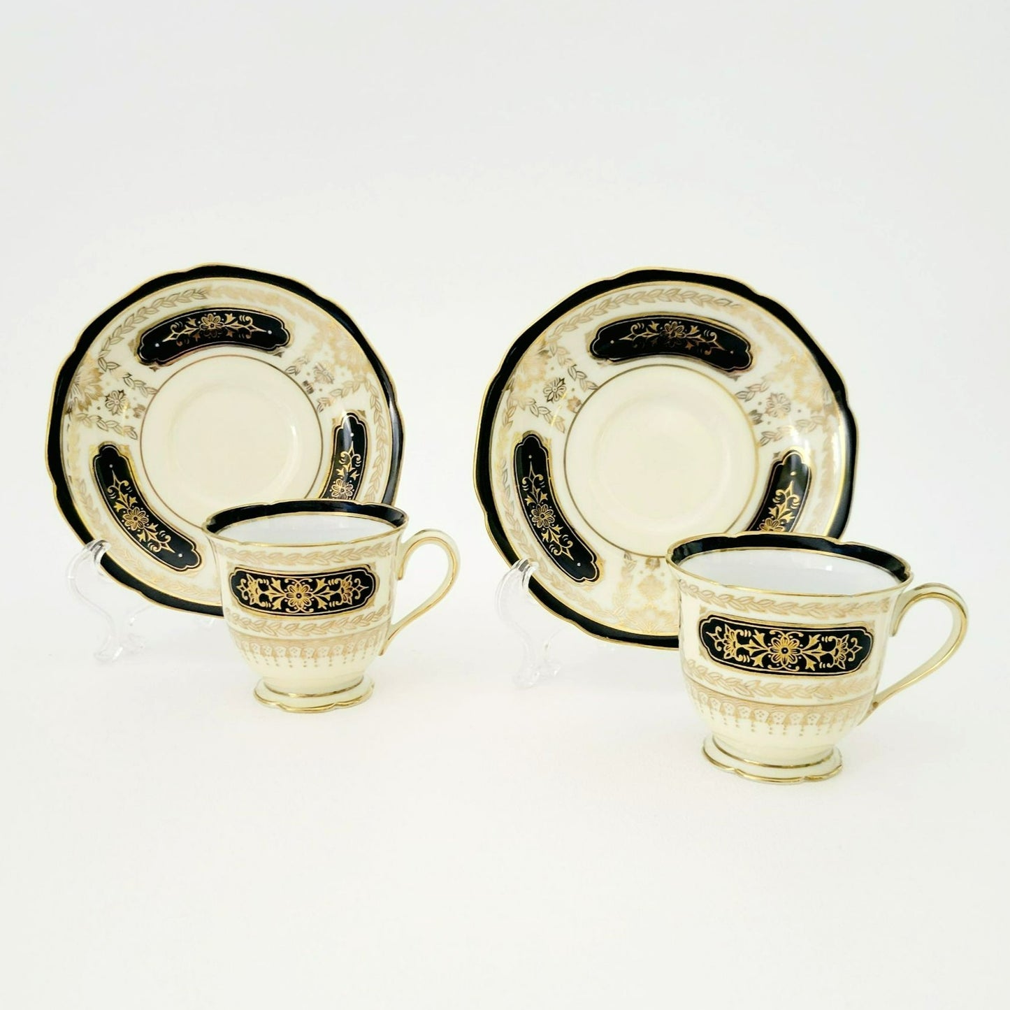 Noritake Art Nouveau Demitasse Cup & Saucer, 2 Sets, c1940s Japan