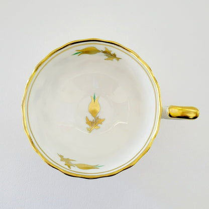 Royal Chelsea Golden Jade Teacup & Saucer with Gold Vines & Flowers, Bone China Made in England