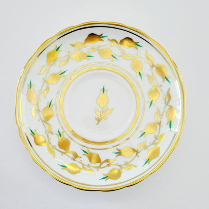 Royal Chelsea Golden Jade Teacup & Saucer with Gold Vines & Flowers, Bone China Made in England