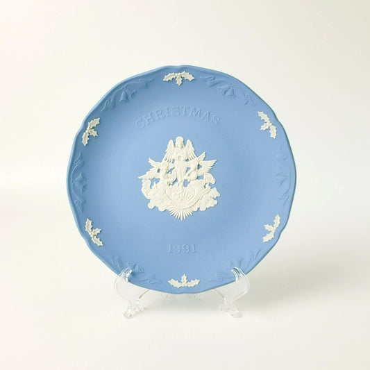Wedgwood  Blue Jasperware Christmas Plate 1991, Hark the Herald Angels Sing