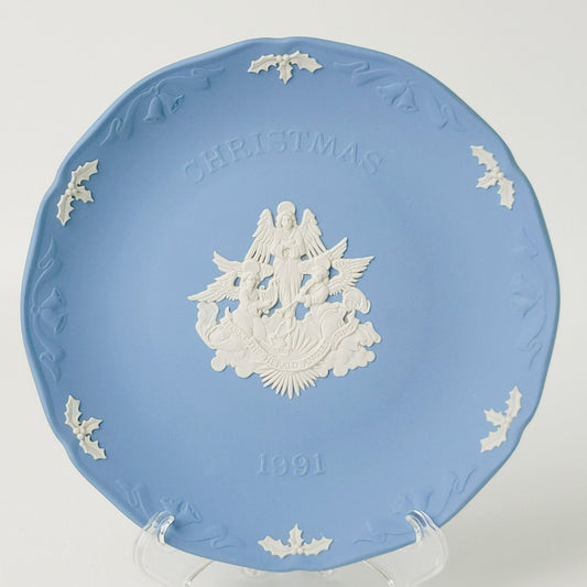 Wedgwood  Blue Jasperware Christmas Plate 1991, Hark the Herald Angels Sing