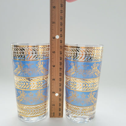 MCM Blue & Gold Cherub Highball Glass Tumbler, Set of 2