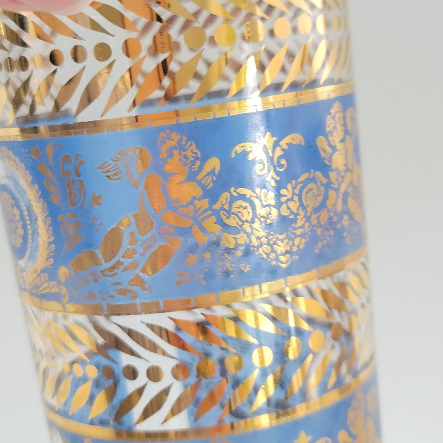 MCM Blue & Gold Cherub Highball Glass Tumbler, Set of 2