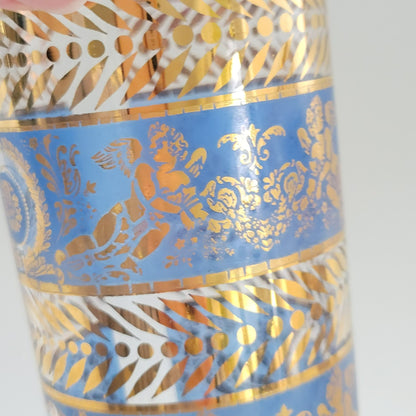 MCM Blue & Gold Cherub Highball Glass Tumbler, Set of 2