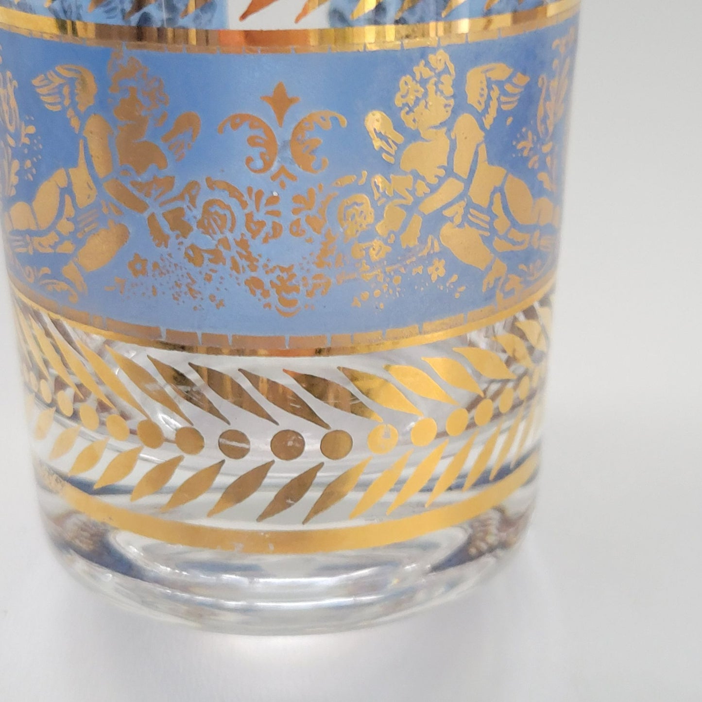 MCM Blue & Gold Cherub Highball Glass Tumbler, Set of 2