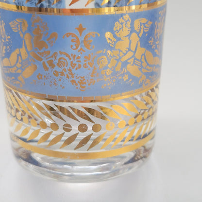 MCM Blue & Gold Cherub Highball Glass Tumbler, Set of 2