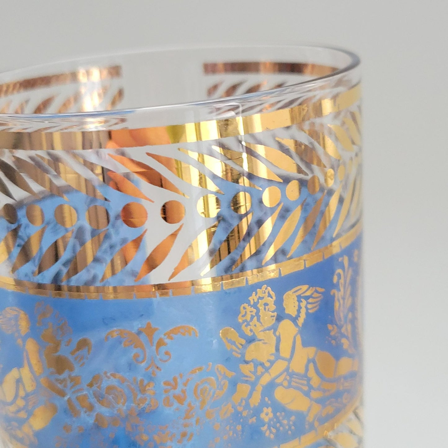 MCM Blue & Gold Cherub Highball Glass Tumbler, Set of 2