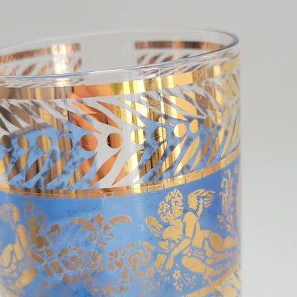 MCM Blue & Gold Cherub Highball Glass Tumbler, Set of 2