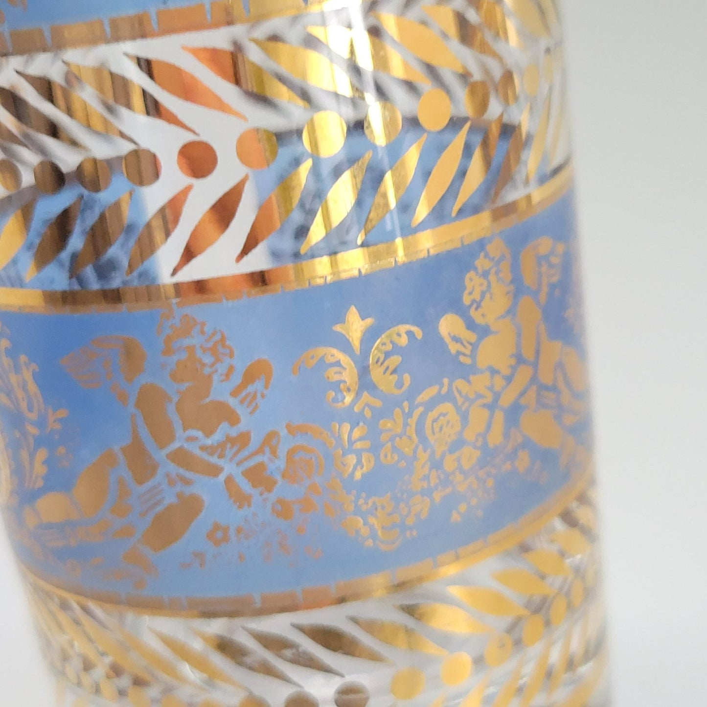 MCM Blue & Gold Cherub Highball Glass Tumbler, Set of 2