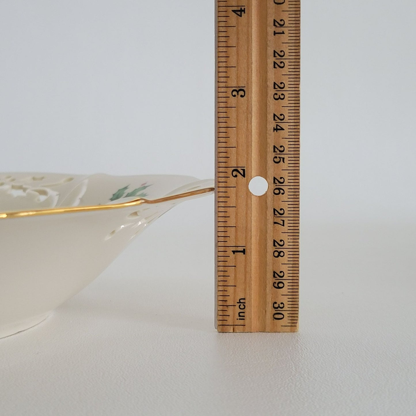 Lenox Holiday Pierced Low Bowl, Gold Trim Christmas Holly Design, Festive Dining