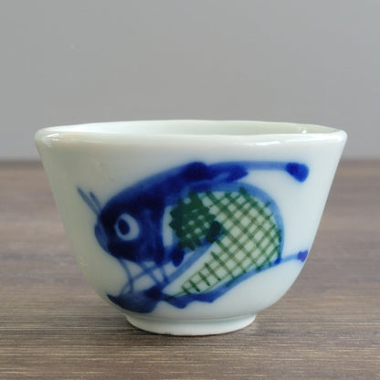 Chinese Blue and White Koi Fish Sake Cup, Set of 4