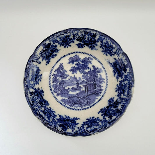 Antique W. Adams & Co. Flow Blue Fairy Villa Serving Bowl, c.1891-1910s  England