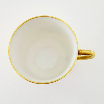 Antique Johann Haviland Waldershof Floral Demitasse Cup & Saucer, Heavy Gold Trim, Hand Painted Pink and Blue Floral, c.1907-24 Germany