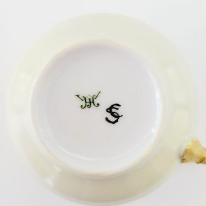 Antique Johann Haviland Waldershof Floral Demitasse Cup & Saucer, Heavy Gold Trim, Hand Painted Pink and Blue Floral, c.1907-24 Germany