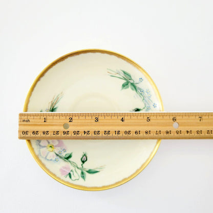 Antique Johann Haviland Waldershof Floral Demitasse Cup & Saucer, Heavy Gold Trim, Hand Painted Pink and Blue Floral, c.1907-24 Germany