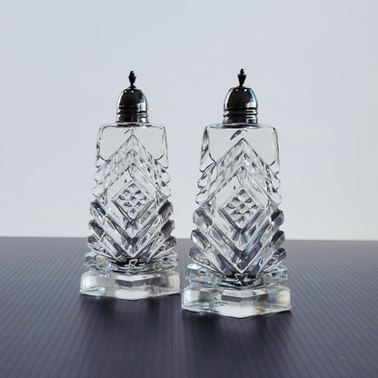 Cut Crystal Salt & Pepper Shakers & Metal Lids, Made in Japan
