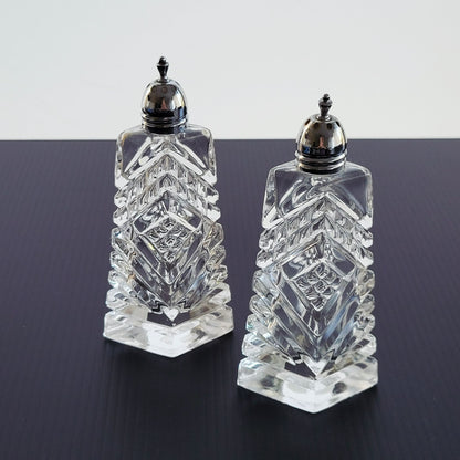 Cut Crystal Salt & Pepper Shakers & Metal Lids, Made in Japan