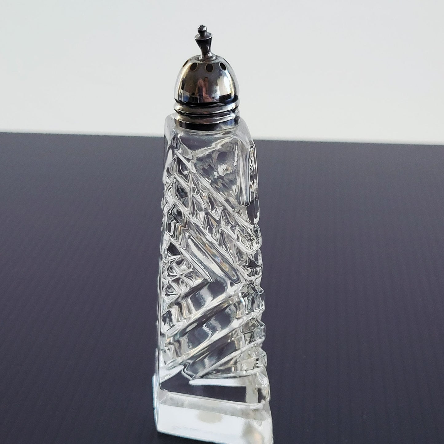 Cut Crystal Salt & Pepper Shakers & Metal Lids, Made in Japan