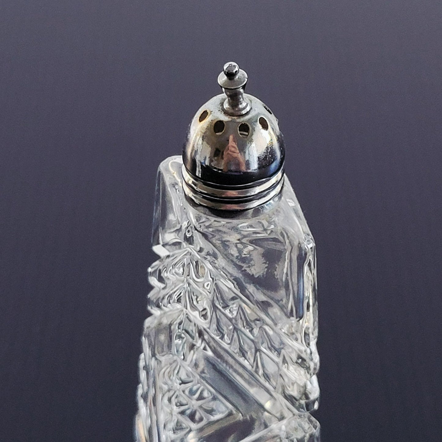 Cut Crystal Salt & Pepper Shakers & Metal Lids, Made in Japan