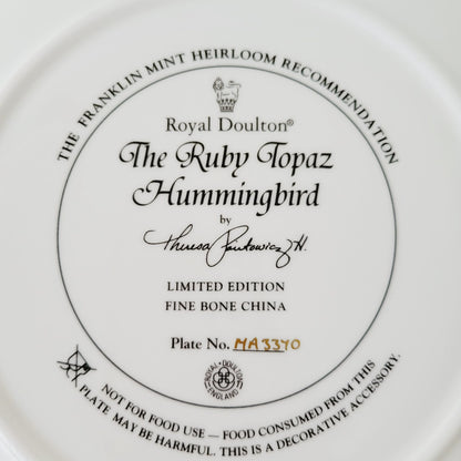 Vintage Royal Doulton Ruby Topaz Hummingbird Plate, Franklin Mint Heirloom Limited Edition