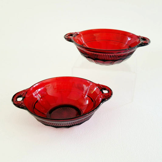 Anchor Hocking Coronation Royal Ruby Depression Glass Dessert Bowl Set of 2, c.1936-40 USA