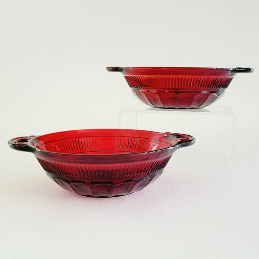 Anchor Hocking Coronation Royal Ruby Depression Glass Dessert Bowl Set of 2, c.1936-40 USA