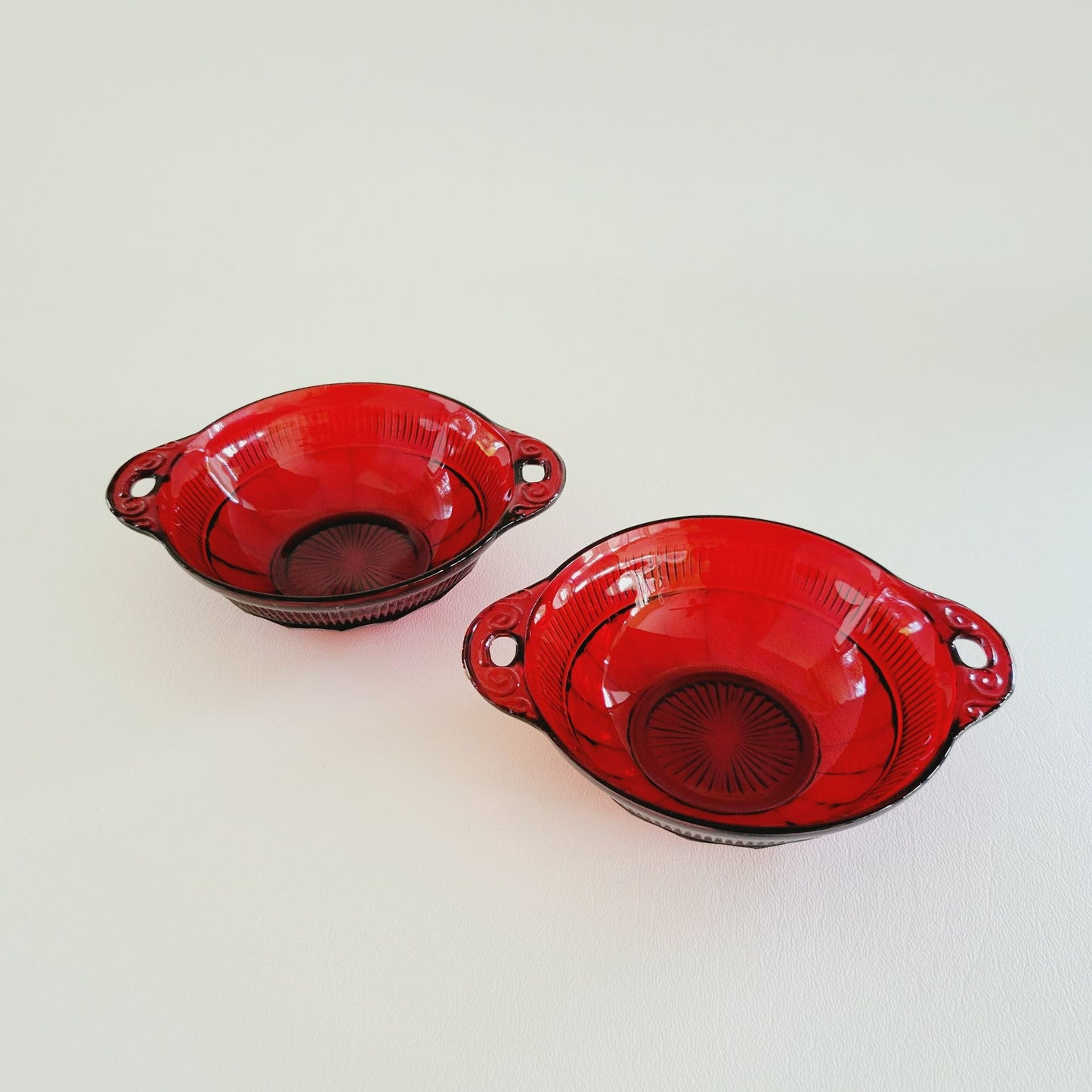 Anchor Hocking Coronation Royal Ruby Depression Glass Dessert Bowl Set of 2, c.1936-40 USA