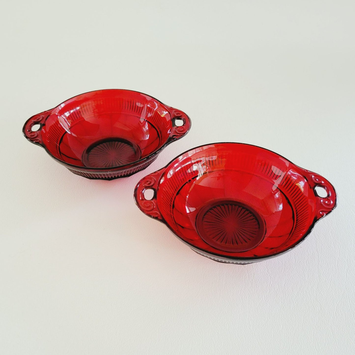 Anchor Hocking Coronation Royal Ruby Depression Glass Dessert Bowl Set of 2, c.1936-40 USA