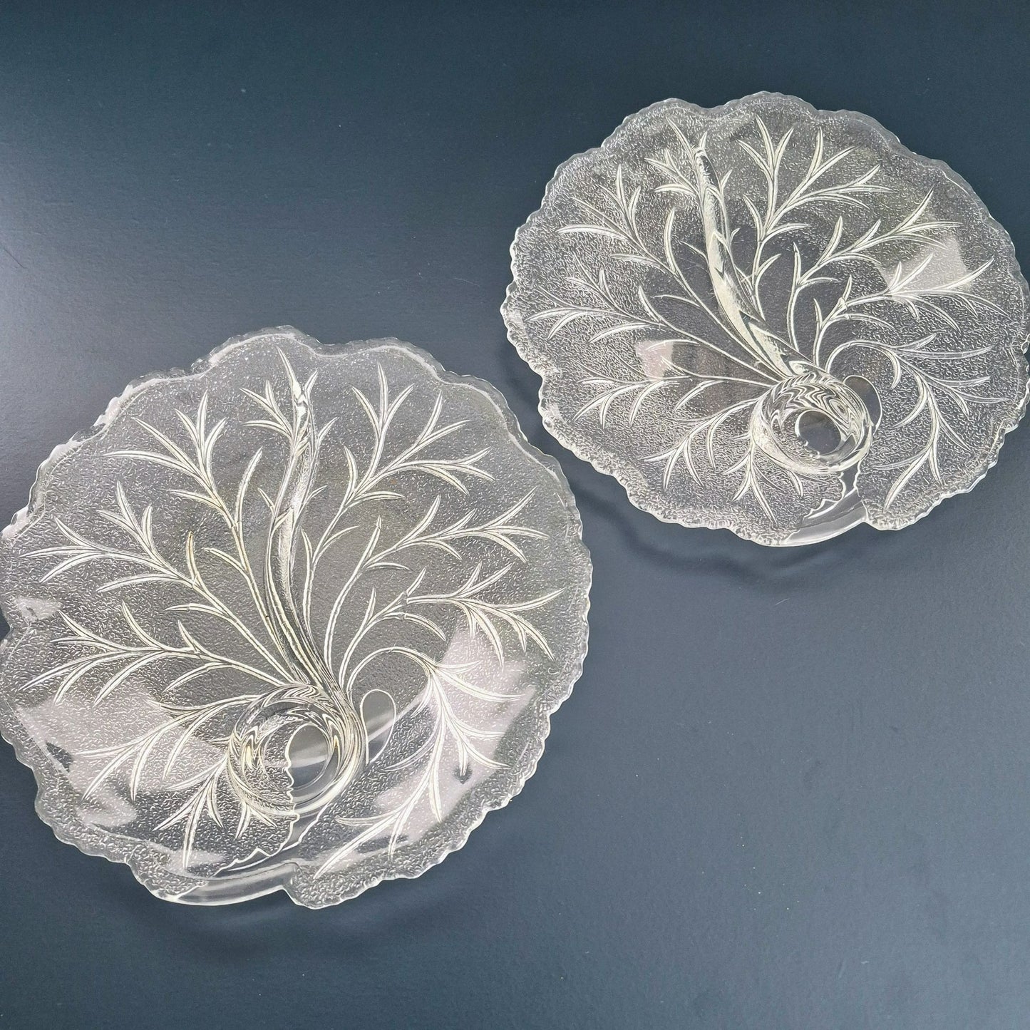 Indiana Glass "Pebble Leaf" Clear Snack Plate, Set of 2, Made in USA