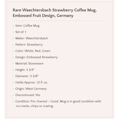 Waechtersbach Strawberry Coffee Mug, Made in West Germany