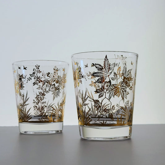 MCM Double Old Fashioned Cocktail Tumbler, Set of 2, by William Meier, 22k Gold Foil, c.1950s USA