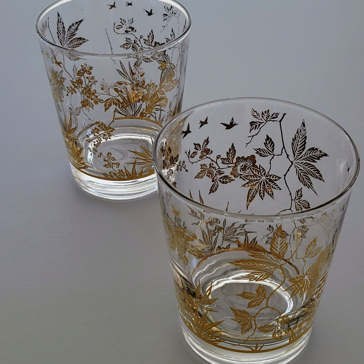 MCM Double Old Fashioned Cocktail Tumbler, Set of 2, by William Meier, 22k Gold Foil, c.1950s USA