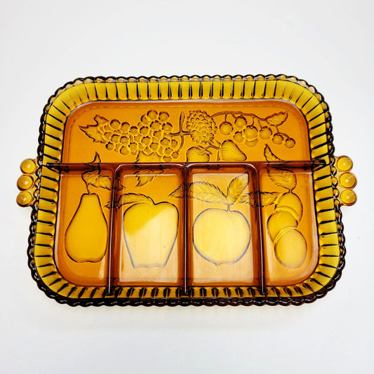 Indiana Glass Amber Relish Serving Tray, USA Made