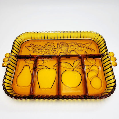 Indiana Glass Amber Relish Serving Tray, USA Made