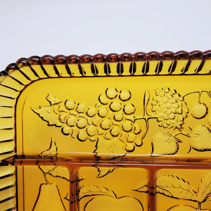 Indiana Glass Amber Relish Serving Tray, USA Made