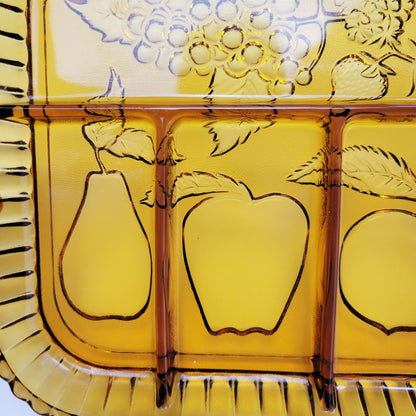 Indiana Glass Amber Relish Serving Tray, USA Made