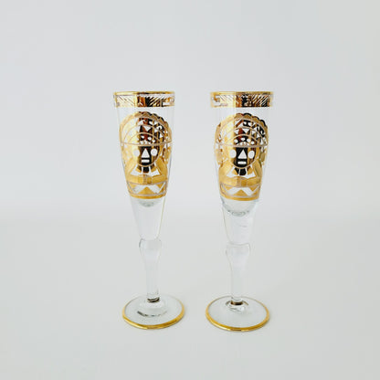 Artesania Tabuisa 14k Gold Encrusted Inca Sun God Champagne Flute Set of 2