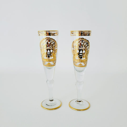 Artesania Tabuisa 14k Gold Encrusted Inca Sun God Champagne Flute Set of 2