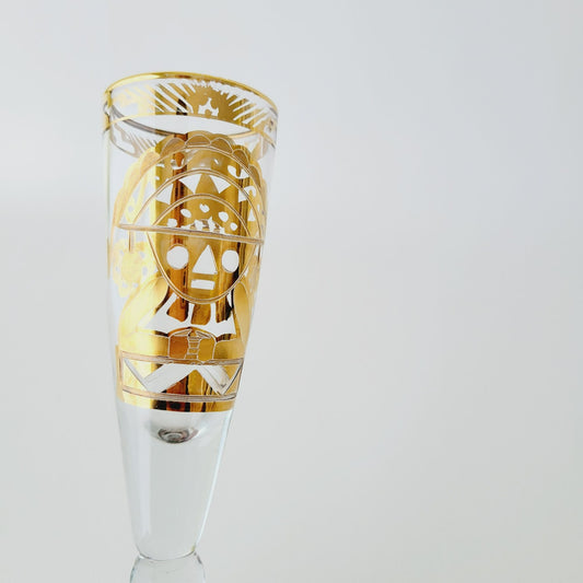 Artesania Tabuisa 14k Gold Encrusted Inca Sun God Champagne Flute Set of 2