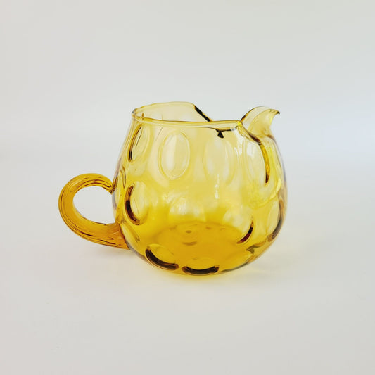 Hand Blown Italian Glass Pitcher & 5 Juice Glasses, Amber Optic Dot & Twisted Handle
