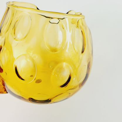 Hand Blown Italian Glass Pitcher & 5 Juice Glasses, Amber Optic Dot & Twisted Handle