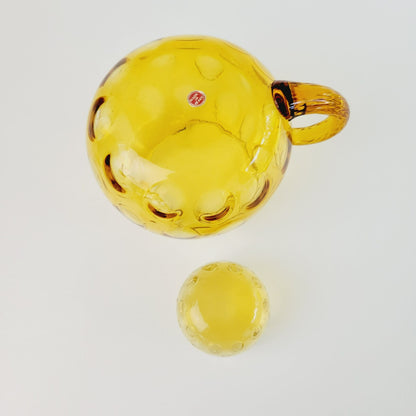 Hand Blown Italian Glass Pitcher & 5 Juice Glasses, Amber Optic Dot & Twisted Handle