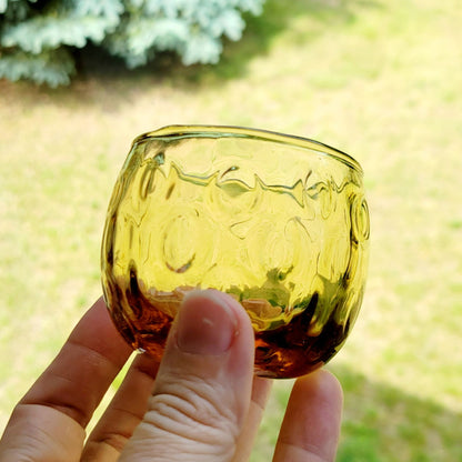 Hand Blown Italian Glass Pitcher & 5 Juice Glasses, Amber Optic Dot & Twisted Handle