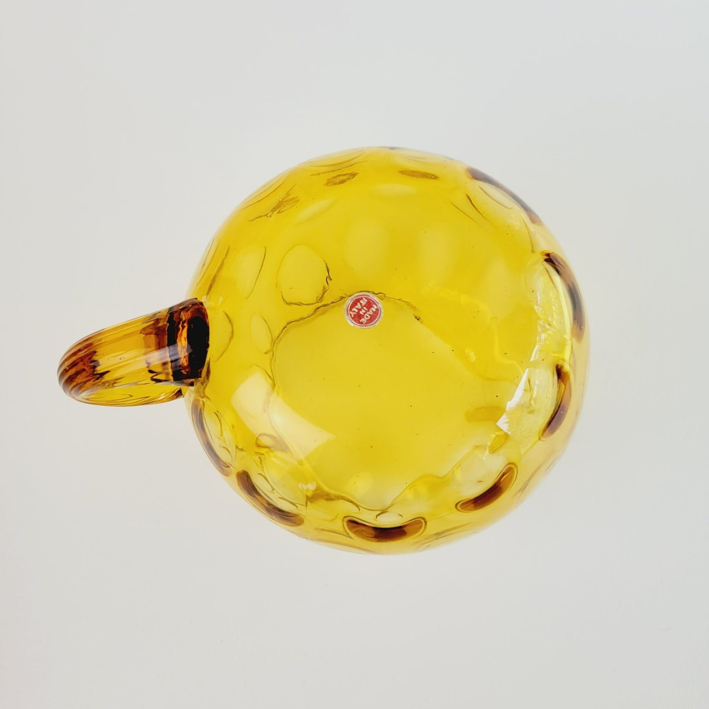 Hand Blown Italian Glass Pitcher & 5 Juice Glasses, Amber Optic Dot & Twisted Handle