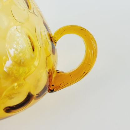 Hand Blown Italian Glass Pitcher & 5 Juice Glasses, Amber Optic Dot & Twisted Handle