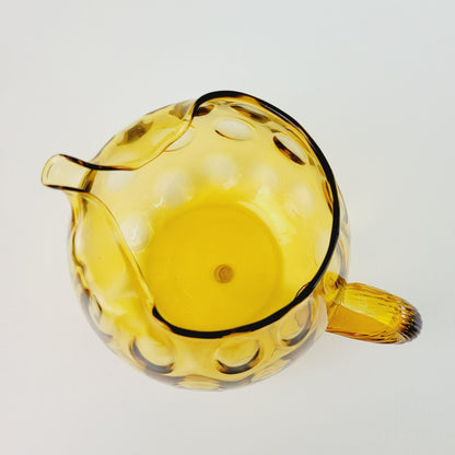 Hand Blown Italian Glass Pitcher & 5 Juice Glasses, Amber Optic Dot & Twisted Handle
