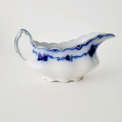 Gridley Clover Flow Blue Gravy Boat, c.1891-1914 England