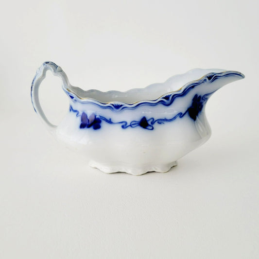Gridley Clover Flow Blue Gravy Boat, c.1891-1914 England