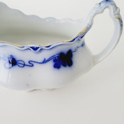 Gridley Clover Flow Blue Gravy Boat, c.1891-1914 England
