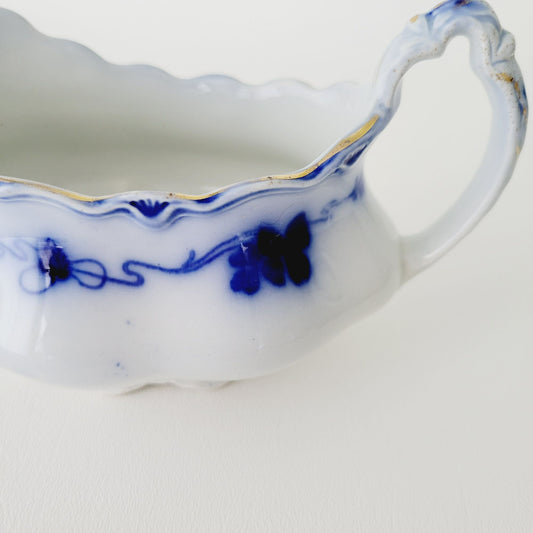 Gridley Clover Flow Blue Gravy Boat, c.1891-1914 England